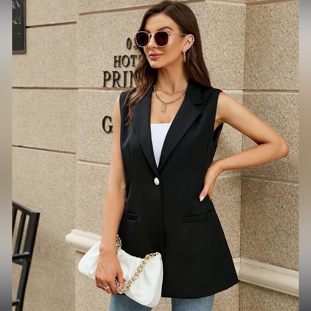 NWT Sleeveless Vest Blazer Longline Pearl Closure by New Collection